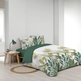 Set copripiumino e federa bianco/verde in cotone per letto matrimoniale ed esteso 240x220 cm Otika – douceur d'intérieur
