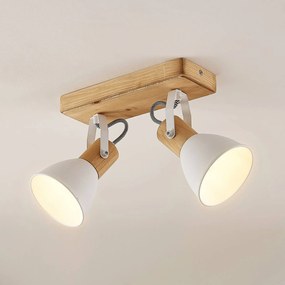 Lindby faretto da soffitto Merela, bianco, 28 cm, a 2 luci, legno, E14