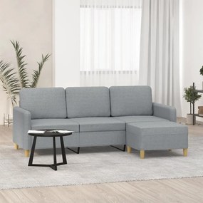 Divano A 3 Posti Con Poggiapiedi Grigio Chiaro 180cm İn Tessuto /