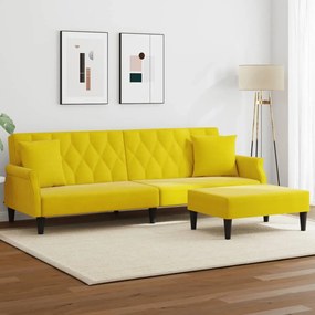 Divano Letto 2 Posti Con Cuscini E Sgabello Giallo İn Velluto /