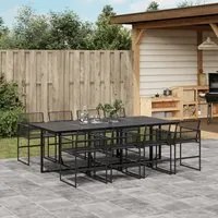 Set da Pranzo da Giardino 9 pz Nero in Polyrattan 3295035