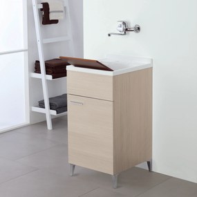 Lavatoio a Terra 45x50 Cm Un'Anta Con Vasca Sifone e Tavoletta In Legno Feridras "Stella" Larice