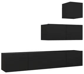 Set di mobili porta tv 4 pz nero in legno multistrato