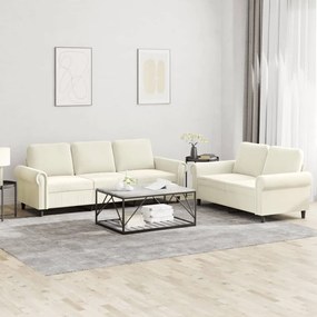 Set Di Divani 2 Pz Con Cuscini Crema İn Velluto /