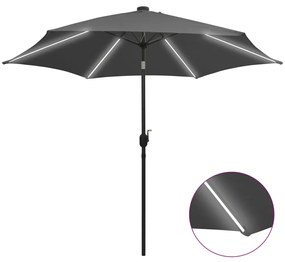 Ombrellone Con Luci A Led E Palo İn Alluminio 300 Cm Antracite /