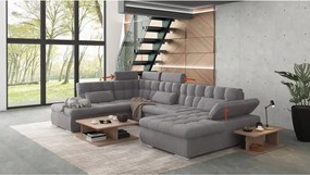 Divano angolare grigio allungabile e con contenitore (con penisola a sinistra/a U) Merkur – Ropez