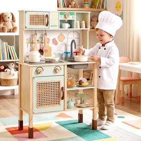 Costway Cucina da gioco in legno per bambini con luci e suoni, Set cucina giocattolo con accessori forno lavandino acqua macchina da caffè 3+ anni Verde