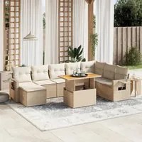 Set Divano da Giardino 9 pz con Cuscini Beige in Polyrattan 3271891