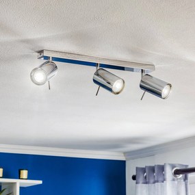 SOLLUX LIGHTING Faretto da soffitto Round, cromato, 3 luci lineari