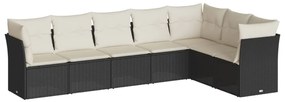 Set divani da giardino con cuscini 7pz nero polyrattan