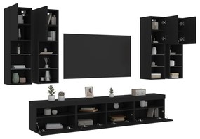 Set Mobili TV a Muro 7 pz con Luci LED Nero