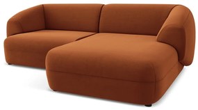 Divano angolare arancione (con penisola a destra) con rivestimento in velluto Moana – Makamii