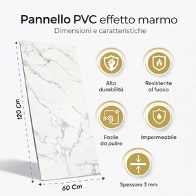 Pannello decorativo effetto marmo set 6 pz 4,3 mt2 PVC in UV 120 x 60 Marmo Nero