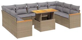 Set divano da giardino 10 pz con cuscini beige in polyrattan