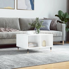 Tavolino Salotto Bianco Lucido 60x50x36,5 Cm Legno Multistrato /