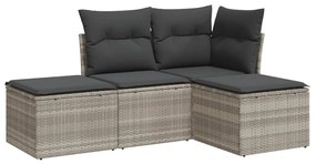 Set divano da giardino 4pz con cuscini grigio chiaro polyrattan