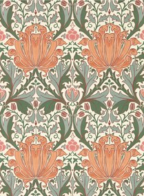 Morris & Co Carta da parati Helena - Peach/ Teal