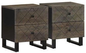 Comodini 2pz Neri 40x33x46 Cm İn Legno Massello Di Mango /