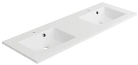 Lavabo a incasso rettangolare doppia vasca Neo L 136 x H 11 x P 48 cm in composito minerale di resina gelificata bianco lucido