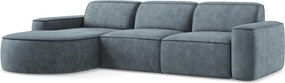 Divano angolare blu polveroso (con penisola a sinistra/con chaise lounge) con rivestimento in ciniglia Omao – Makamii