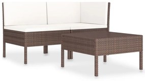 Set divani da giardino 3 pz con cuscini in polyrattan marrone