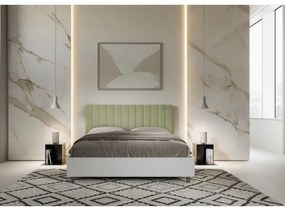 Letto matrimoniale e rete 160x200 in legno bianco e testata in microfibra tč verde Kaia
