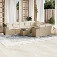 Set Divano da Giardino 10 pz con Cuscini Beige in Polyrattan 3223047