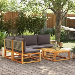 Set divano da giardino 5 pz con cuscini legno massello acacia