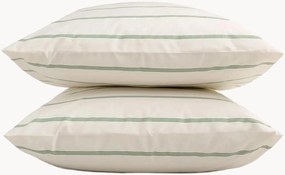 Set di 2 federe in percalle di cotone Cream + Olive Green Stripes