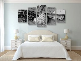 Quadri 5 pezzi – Foglie nostalgiche in bianco e nero
