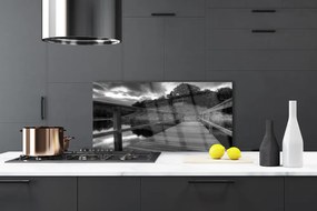 Pannello paraschizzi cucina Molo del lago in bianco e nero 100x50 cm