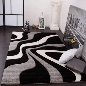 Tappeto Moderno Effetto Onde Colori Assortiti  Colore Nero, Dimensioni cm 120x170