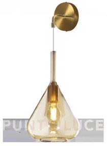 Applique ottone sat. 1 luce vetro ambra 1177os-a-am