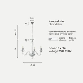 Lampada a sospensione RAVEL 3 luci in vetro lavorato a mano BIANCO