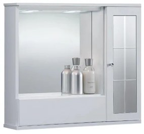 Specchiera mobile contenitore da bagno GIOVE 60 bianco lucido a 1 anta con specchio e luce LED