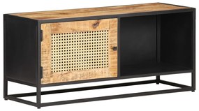 Mobile porta tv 90x30x40 cm in legno di mango grezzo e canna
