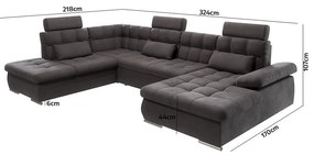 Divano angolare color antracite allungabile e con contenitore (con penisola a sinistra/a U) Merkur – Ropez
