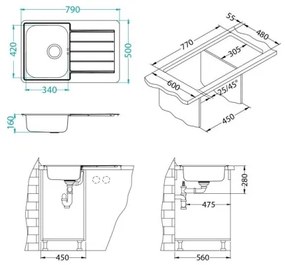 ALVEUS 1069147 - Lavello della cucina LINE 79x50 cm opaco acciaio/raso