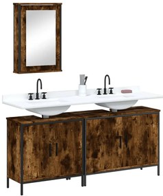 Set mobili da bagno 3 pz rovere fumo in legno multistrato