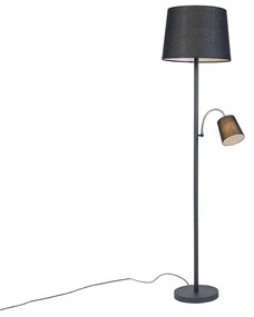 Lampada da terra classica nera con paralume nero e luce di lettura - Retro