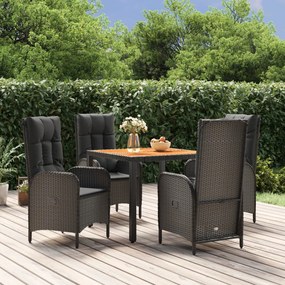 Set Da Pranzo Da Giardino 5 Pz Nero Con Cuscini İn Polyrattan /
