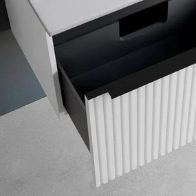 Mobile bagno sospeso 100 cm bianco opaco cannettato con cassetto, specchio e lavabo Nara