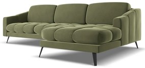 Divano angolare verde (con penisola a destra) con rivestimento in velluto Nalu – Makamii