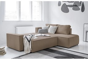 Divano letto angolare in velluto a coste beige Brave Dave - Miuform