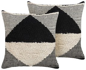 Set di 2 cuscini decorativi cotone ricamato beige e nero 50 x 50 cm KHORA Beliani