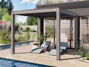 PRIMEYARD Pergola 3x3m, tetto lamellare, grigio perla - (400113)