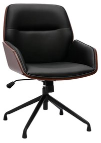 Sedia da ufficio girevole 360° nera design, legno scuro e metallo nero MARLOW