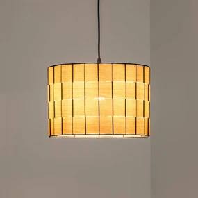 HELAM Lampada a sospensione Atlanta, colore rovere, Ø 30 cm, tessuto, E27