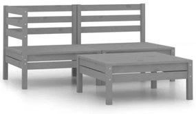 Set Divani da Giardino 3 pz in Legno Massello di Pino Grigio