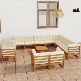 Set divani giardino 13pz cuscini marrone miele massello di pino